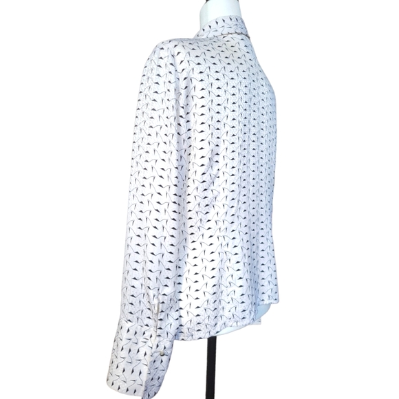 Due Per Due White Silk Blouse Collared Flowy Long Sleeve Double Cuffed Size 12 - Picture 5 of 17